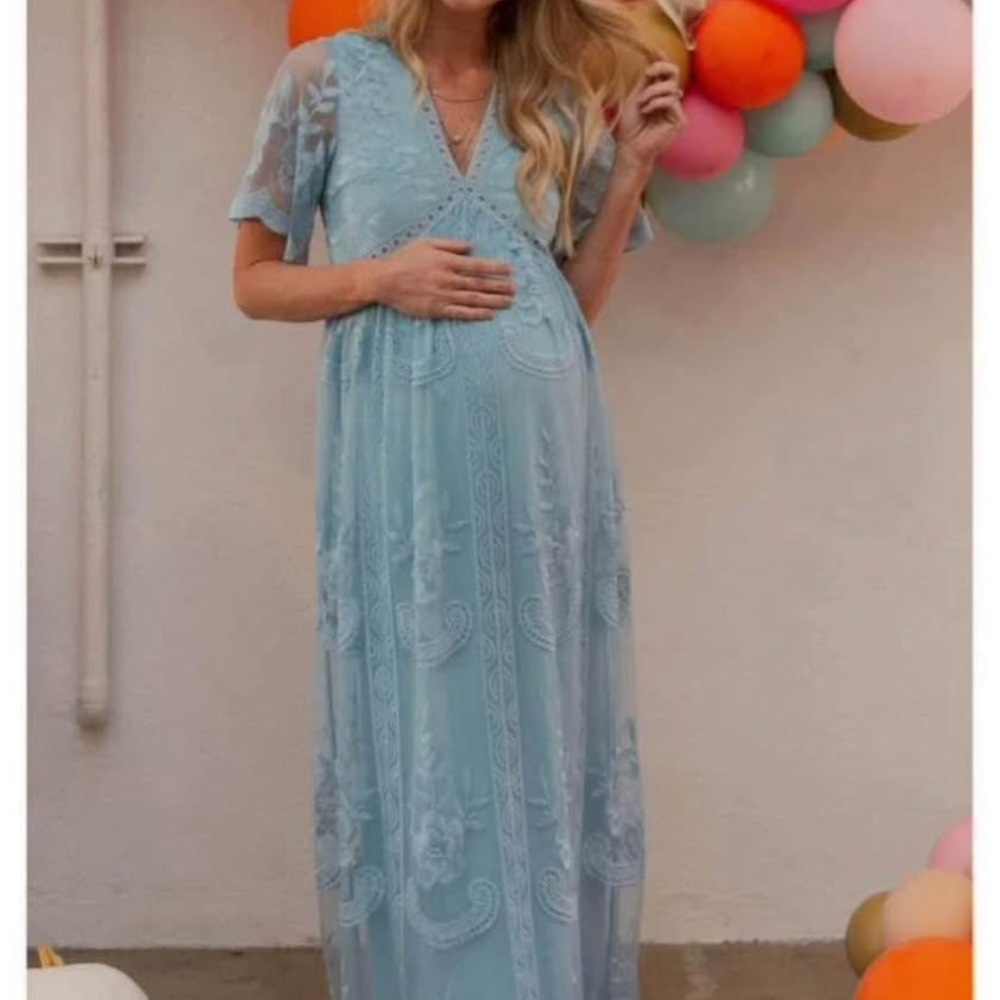 Pinkblush Blue Flutter Sleeve Maxi Dress